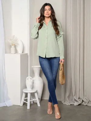 WOMEN'S LONG SLEEVE BUTTON UP TOP