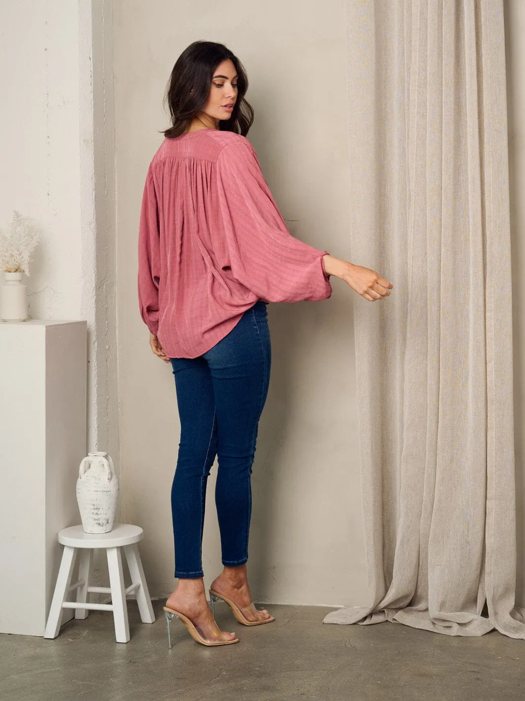 WOMEN'S LONG SLEEVE BUTTON UP TUNIC BLOUSE TOP