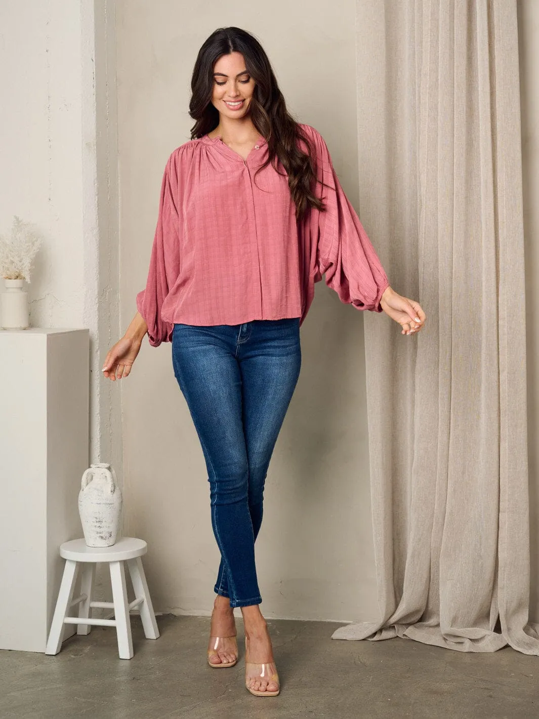 WOMEN'S LONG SLEEVE BUTTON UP TUNIC BLOUSE TOP