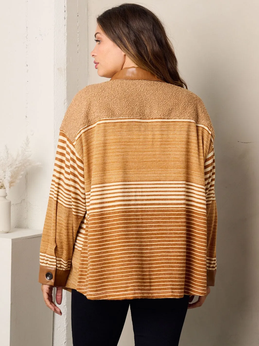 WOMEN'S LONG SLEEVE COLORBLOCK OVERSIZED PU DETAILED TOP
