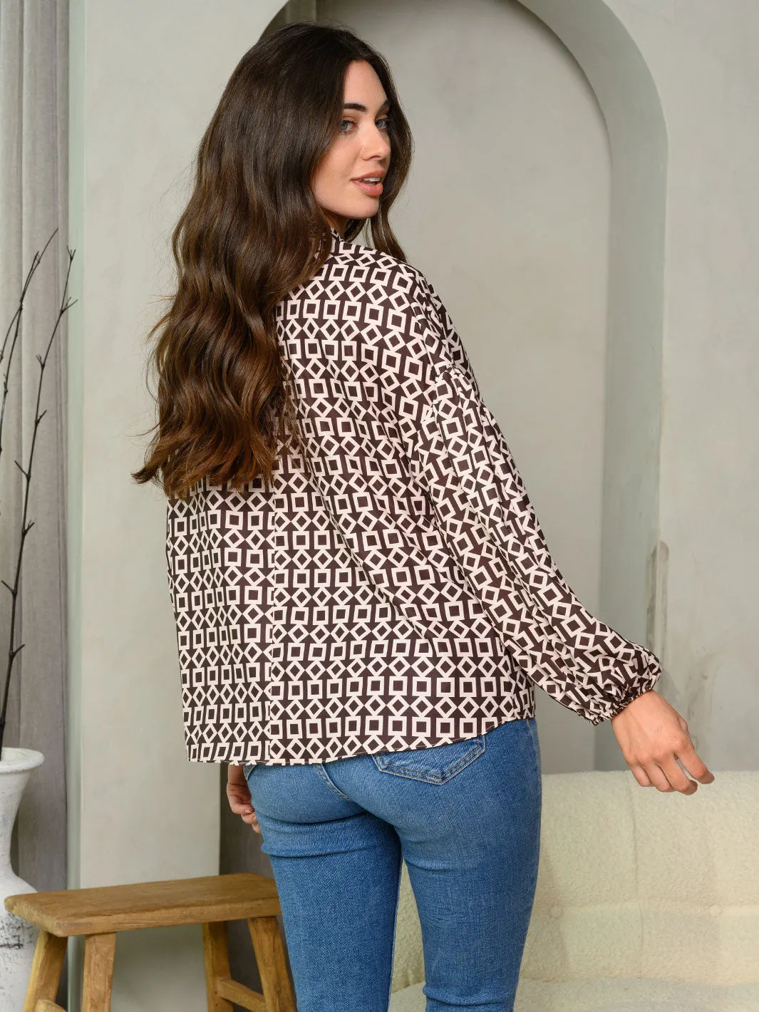 WOMEN'S LONG SLEEVE FRONT TIE BUTTON UP BLOUSE TOP