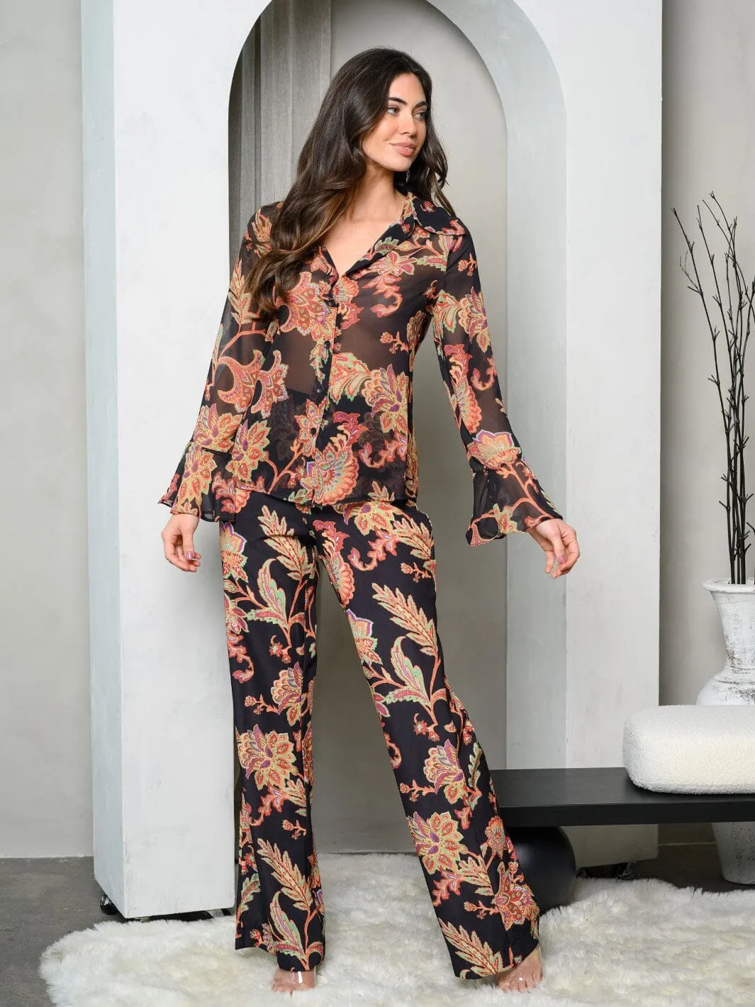 WOMEN'S LONG SLEEVE MULTI PRINT TOP