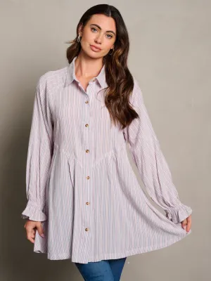 WOMEN'S LONG SLEEVE STRIPES BUTTON UP TUNIC BLOUSE TOP