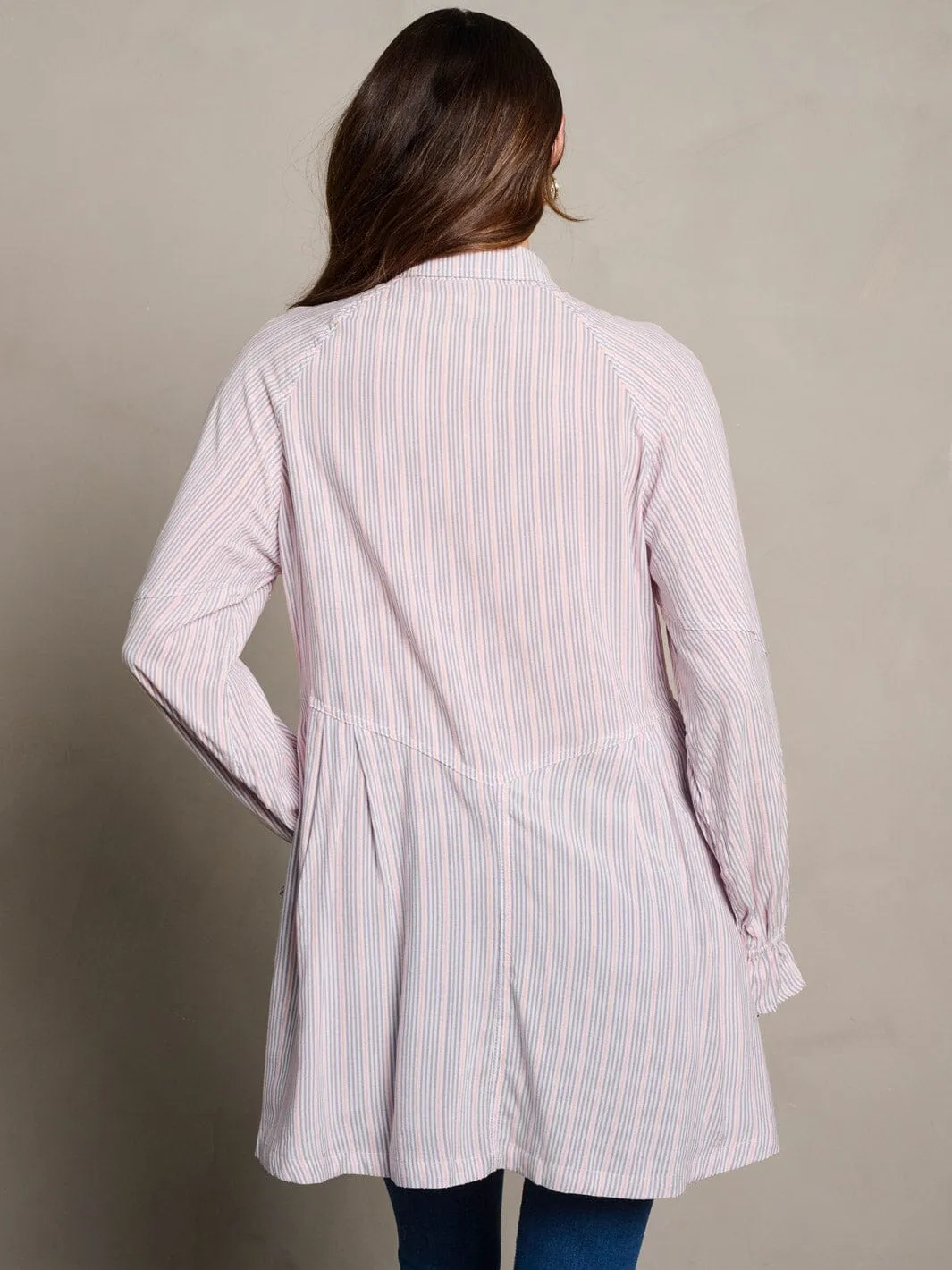 WOMEN'S LONG SLEEVE STRIPES BUTTON UP TUNIC BLOUSE TOP