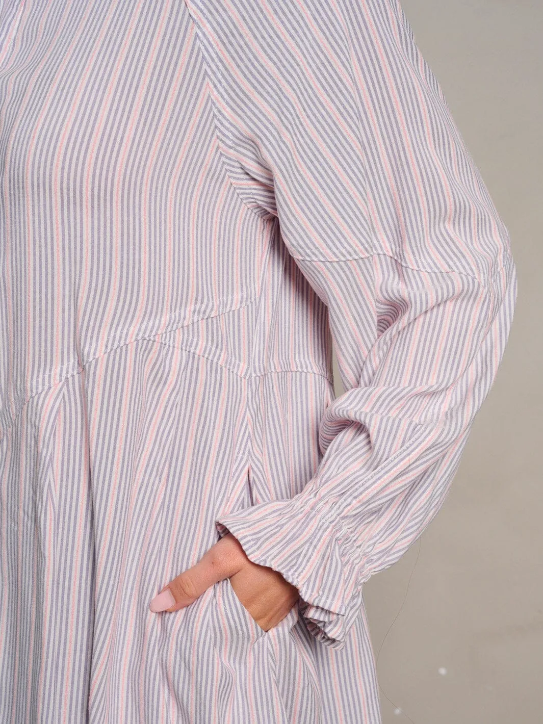 WOMEN'S LONG SLEEVE STRIPES BUTTON UP TUNIC BLOUSE TOP