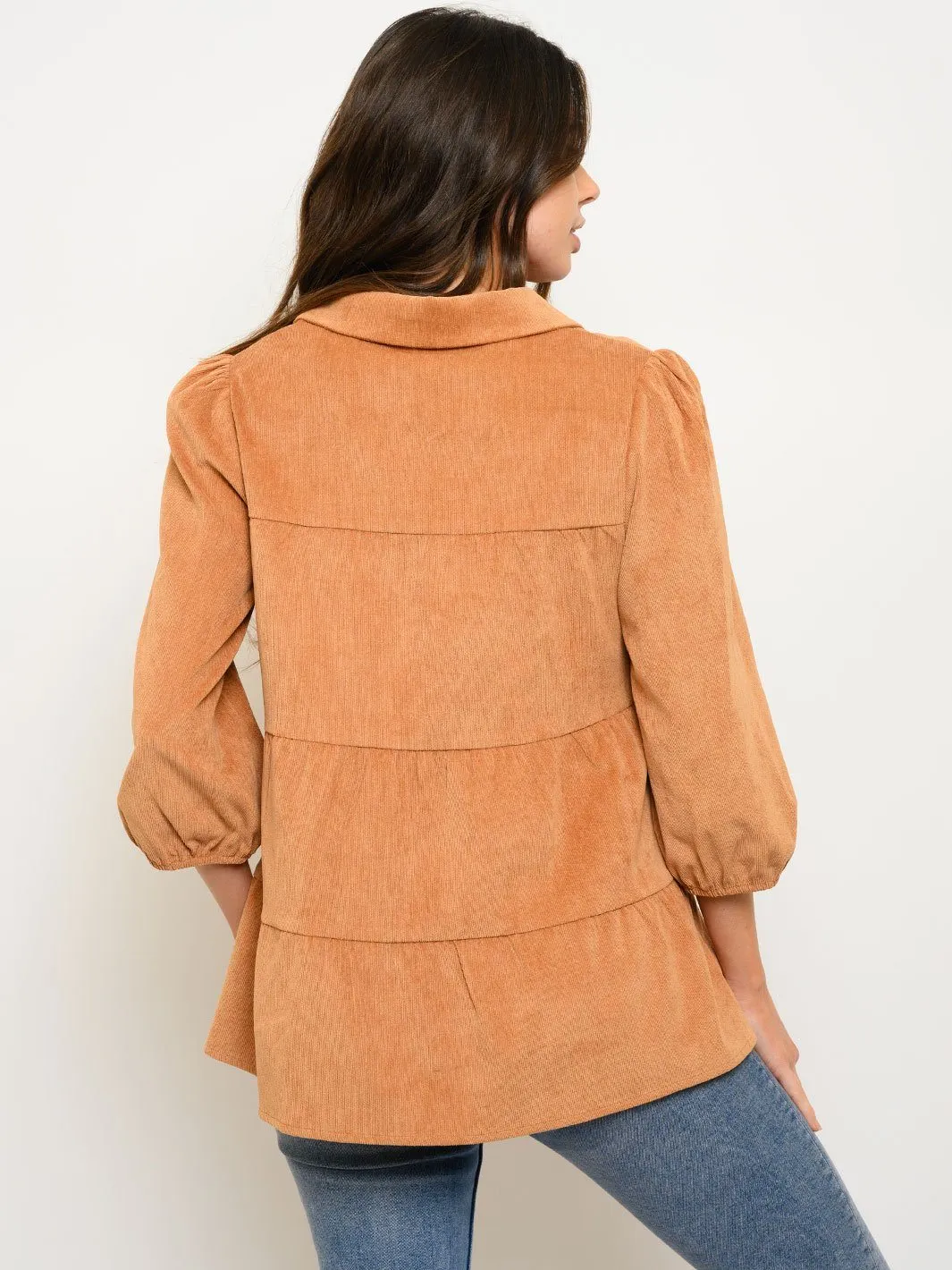 WOMEN'S LONG SLEEVE TIERED BUTTON UP TOP