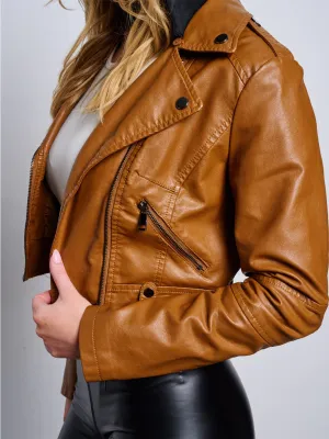 WOMEN'S LONG SLEEVE ZIP UP REMOVABLE HOODIE PU PLEATHER CROP JACKET