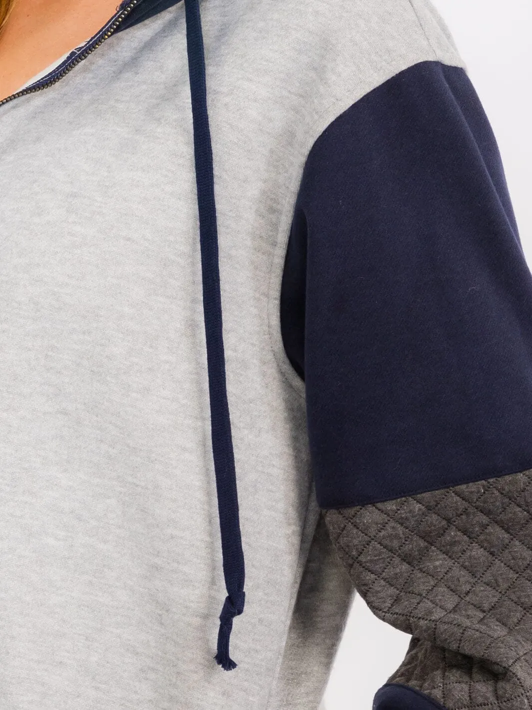 WOMEN'S LONG SLEEVES ZIP UP COLORBLOCK HOODED JACKET
