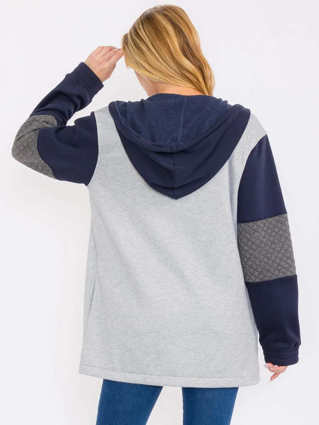 WOMEN'S LONG SLEEVES ZIP UP COLORBLOCK HOODED JACKET