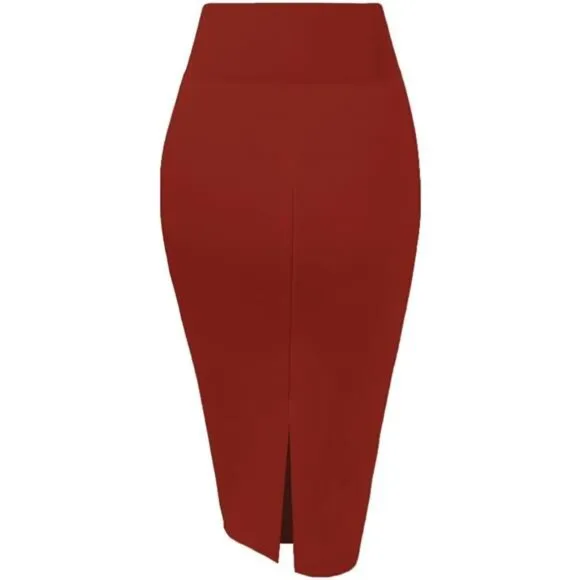 Women's Premium Nylon Ponte Stretch High Waist Pencil Suit 1073t Rust