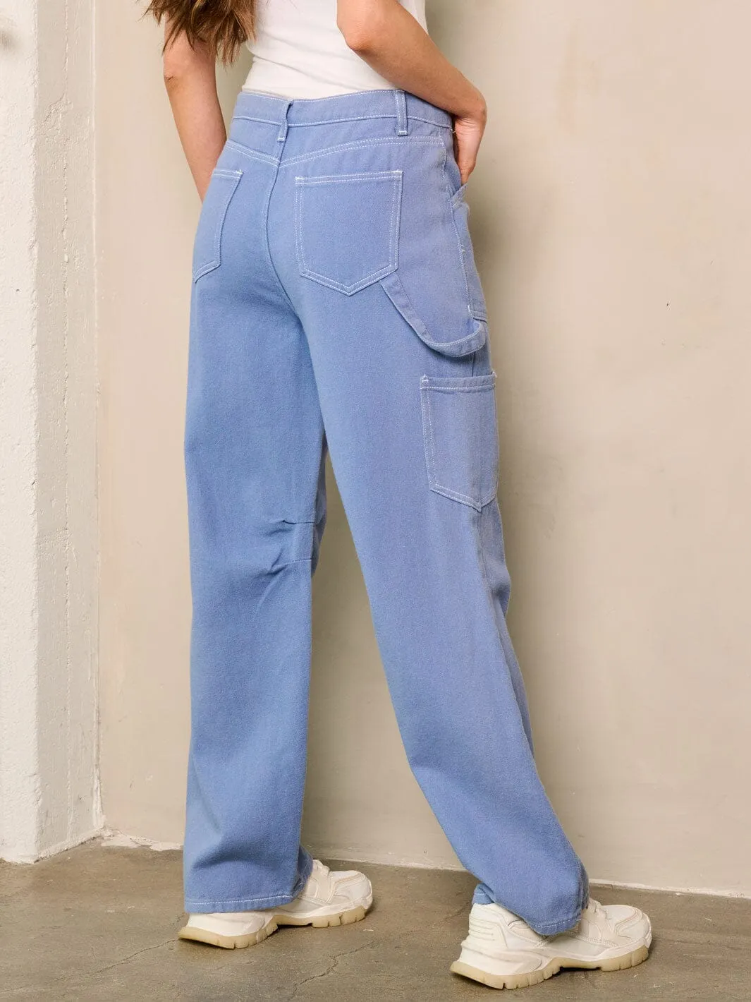WOMEN'S WIDE LEG POCKETS DENIM PANTS