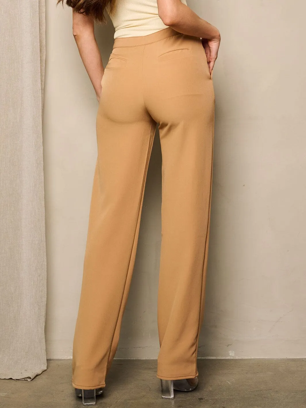 WOMEN'S ZIP UP POCKETS STRAIGHT LEG PANTS