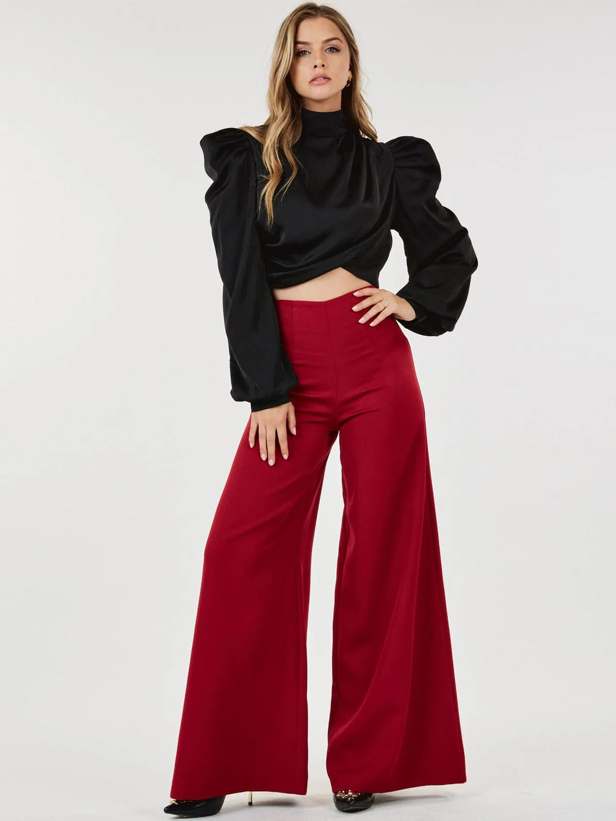 WOMEN'S ZIP UP WIDE LEG PALAZZO PANTS